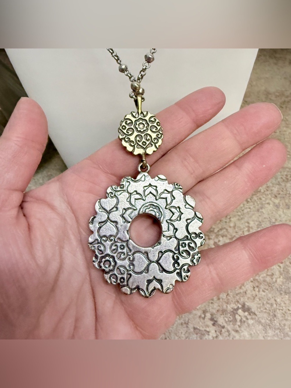 Lucky Brand mixed metal tribal pendant necklace - Picture 3 of 5